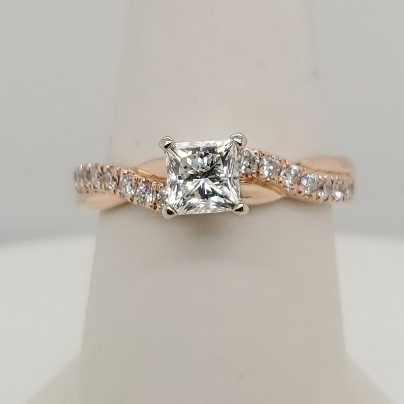 14Kt Rose Gold .89 Carat Princess Cut Diamond Engagement Ring