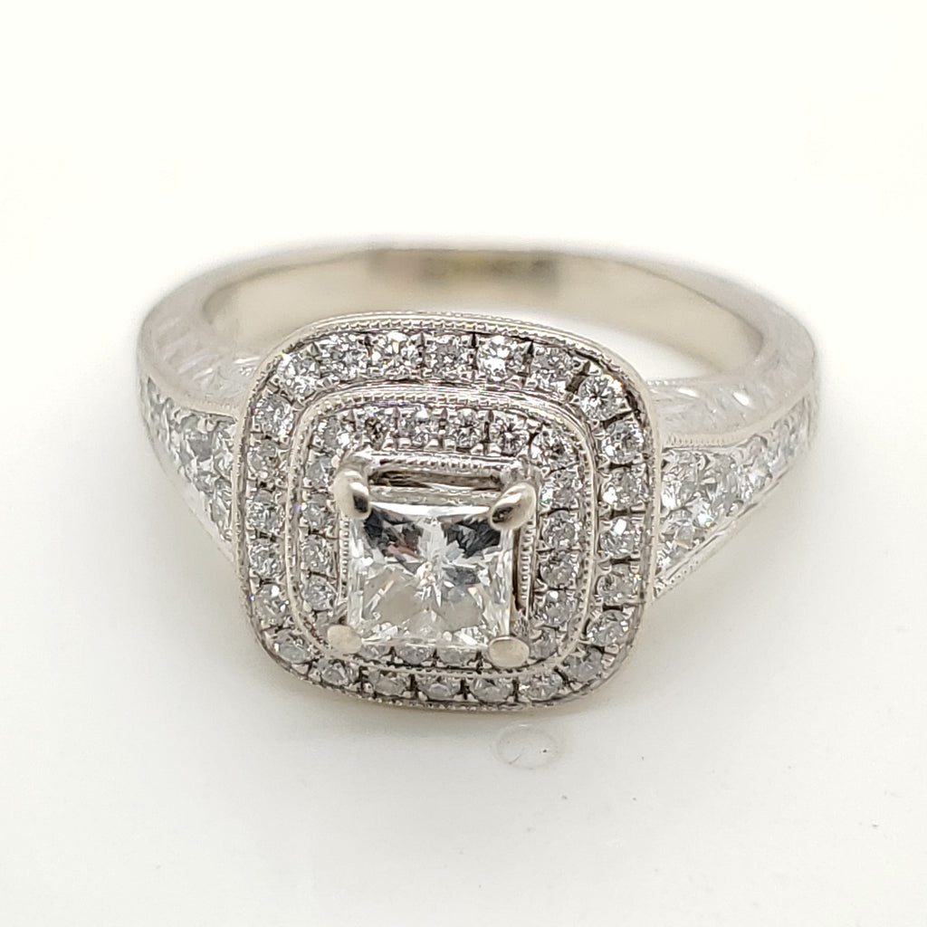 14kt White Gold Princess and Round Diamond Engagement Ring