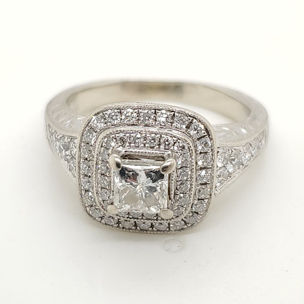 14kt White Gold Princess and Round Diamond Engagement Ring