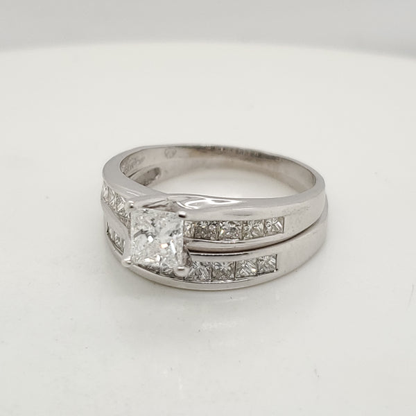 14Kt White Gold Princess Cut Diamond Wedding Set