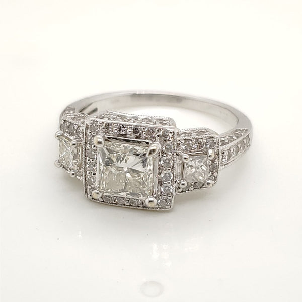 18kt White Gold Three Princess Cut Diamond Engagement Ring