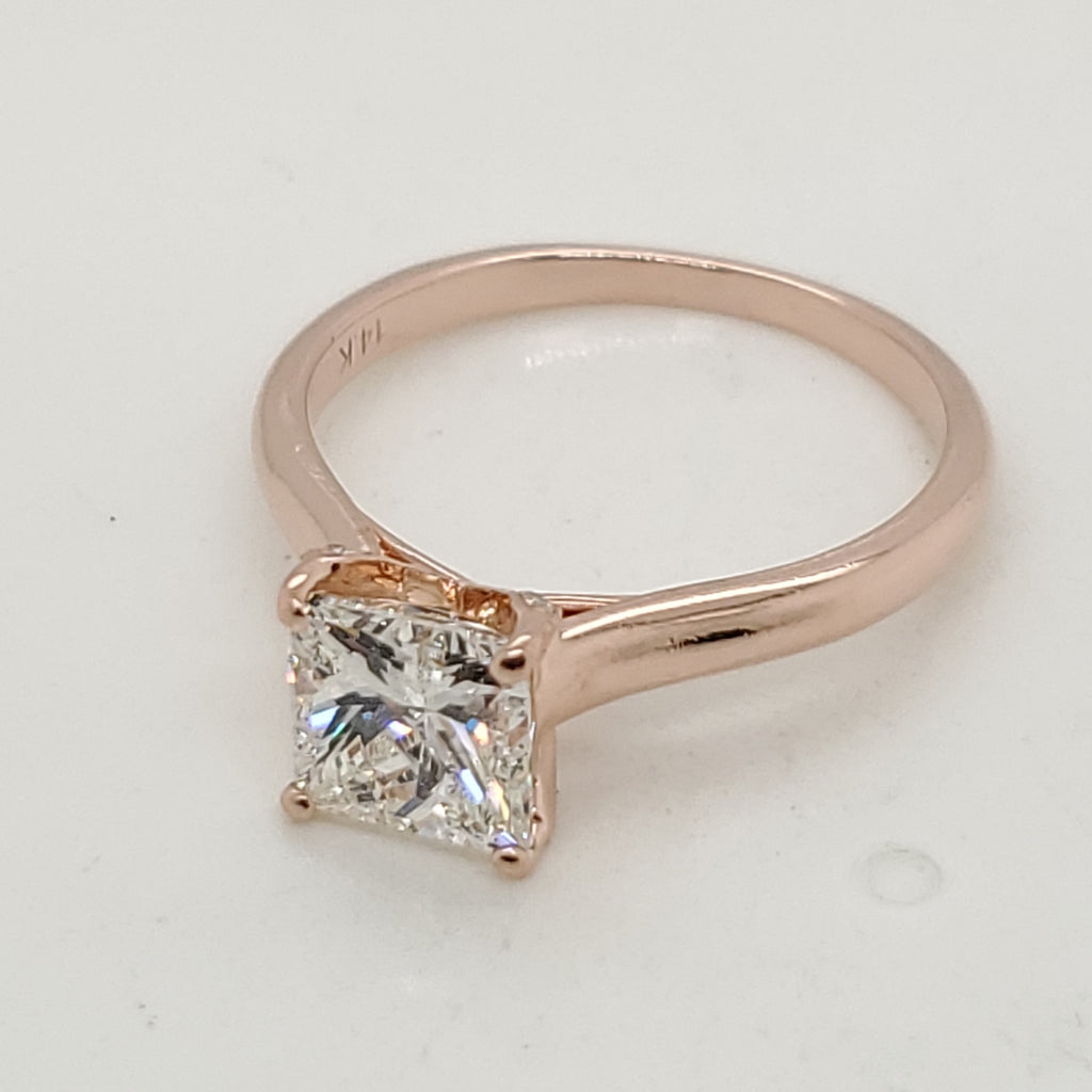 14kt Rose Gold 1.70 Carat Princess Cut Diamond Engagement Ring
