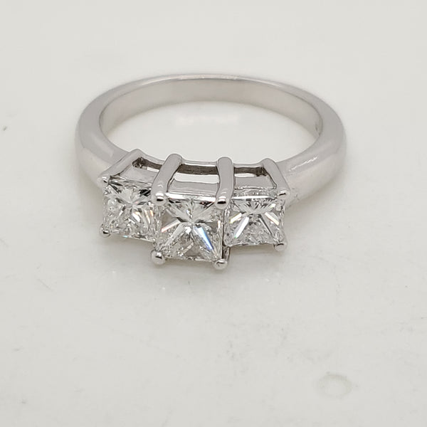 14kt White Gold 1.65 Carat Total Weight Three Princess Cut Diamond Engagement Ring