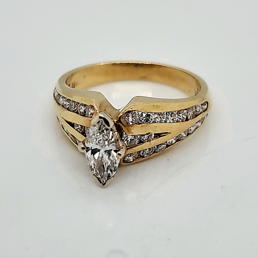 18kt Yellow Gold Marquise and Round Diamond Engagement Ring