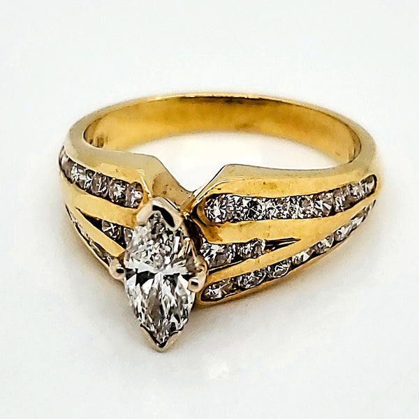 18kt Yellow Gold Marquise and Round Diamond Engagement Ring