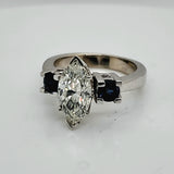 14kt White Gold 1.85 Carat Marquise Shaped Diamond Engagement Ring with Sapphire Accents