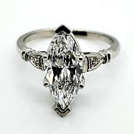 Platinum 2.01 Carat Marquise Shaped Diamond Engagement Ring