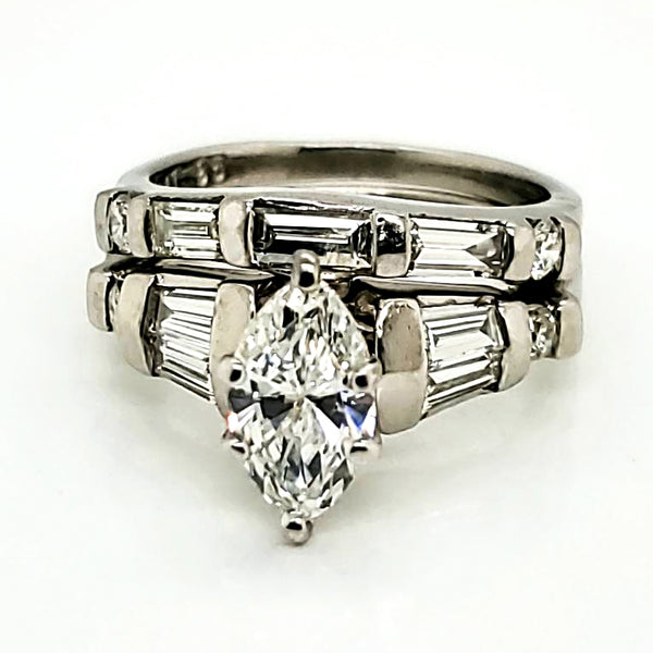 Platinum 1.03 Carat Marquise Cut Diamond Engagement Ring With Matching Wedding Band