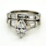 Platinum 1.03 Carat Marquise Cut Diamond Engagement Ring With Matching Wedding Band