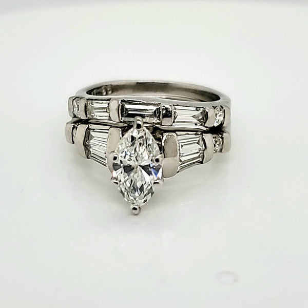 Platinum 1.03 Carat Marquise Cut Diamond Engagement Ring With Matching Wedding Band