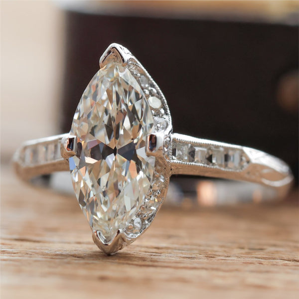 Vintage Platinum 1.60 Carat Marquise Cut Diamond Engagement Ring