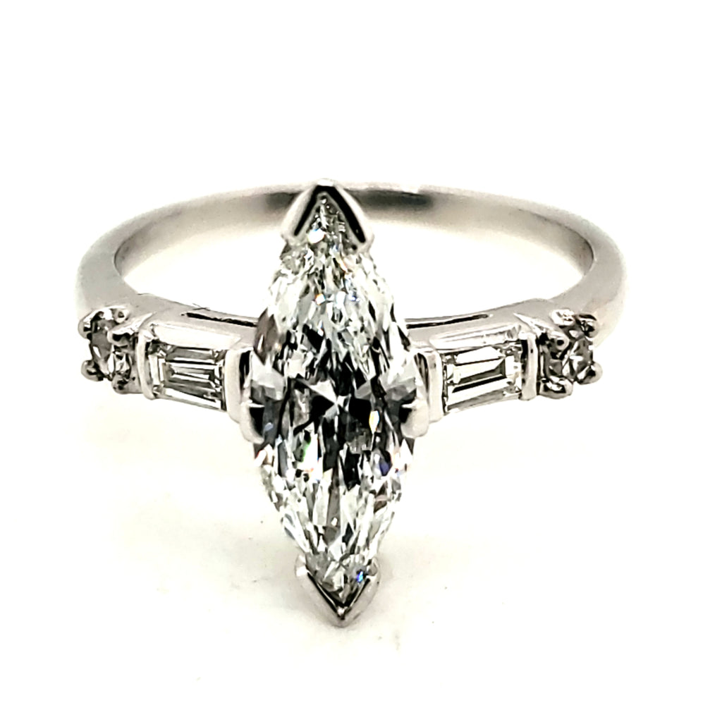 Platinum 1.16 Carat Marquise Shaped Diamond Engagement Ring