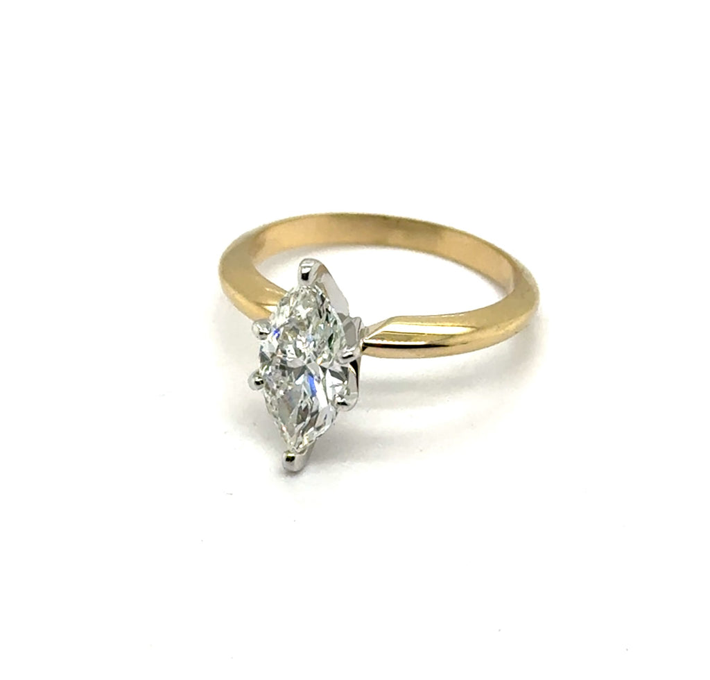 14Kt Yellow Gold 1.38 Carat Marquisde Cut Diamond Solitaire Engagement Ring