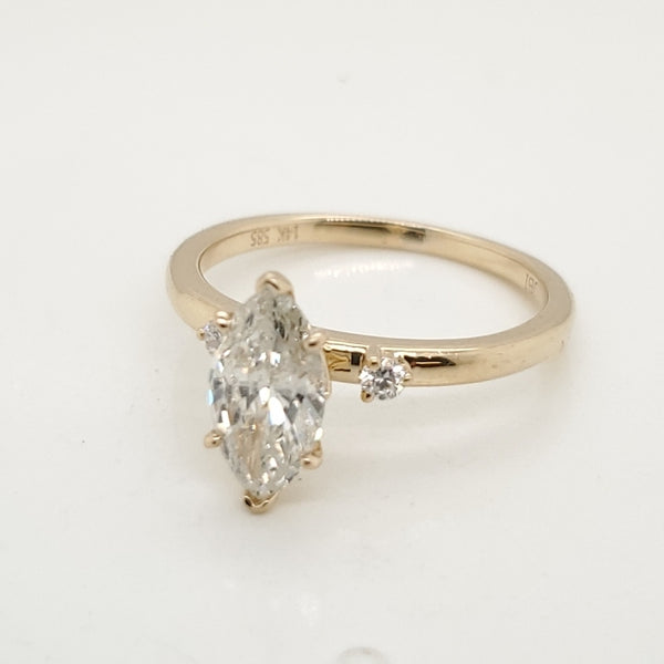 14kt Yellow Gold 1.09 Carat Marquie Cut Diamond Engagement Ring