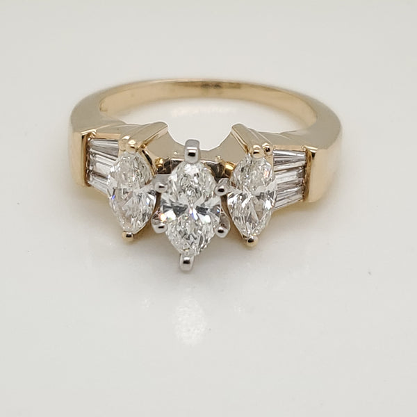 14Kt Yellow Gold Marquise Round And Baguette Diamond Engagement Ring