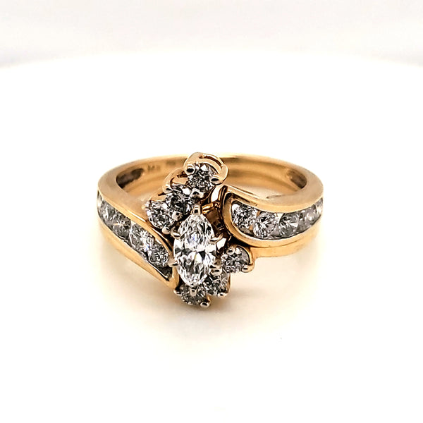 14Kt Yellow Gold Marquise  and Round Diamond Wedding Set