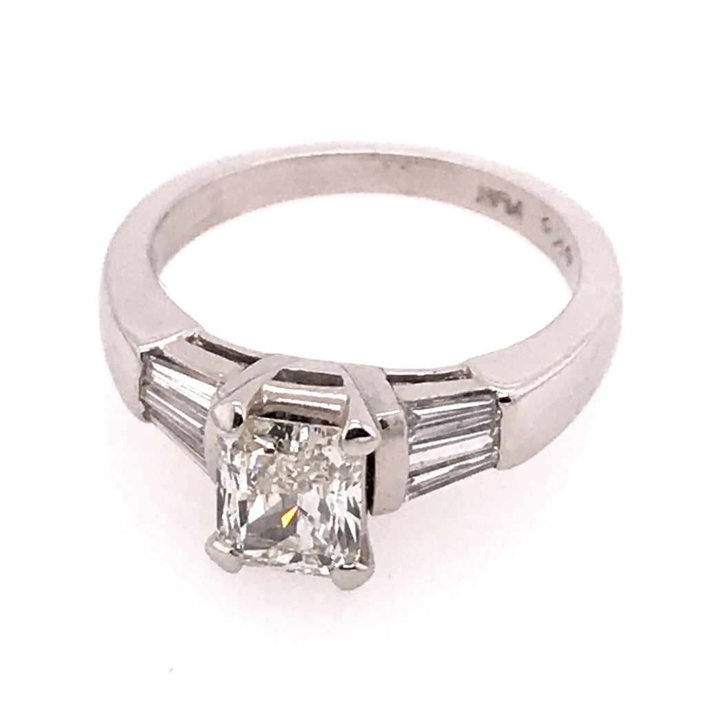 Platinum Radiant And Baguette Cut Diamond Engagement Ring