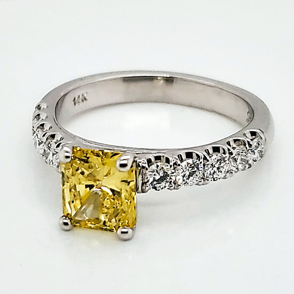 2.00 Carat irradiated Fancy Vivid Yellow Radiant Cut Diamond Engagement Ring