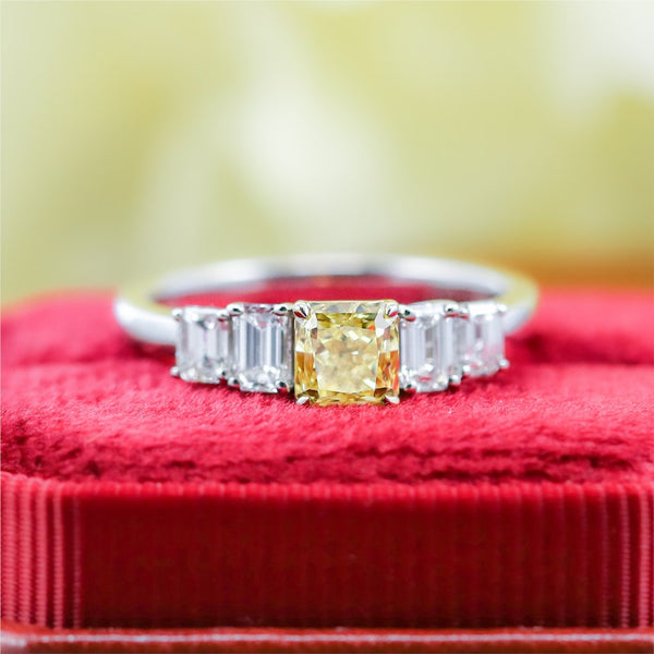 18Kt Gold Fancy Intense Yellow Radiant Cut Diamond Engagement Ring