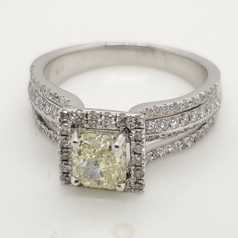 14kt White Gold 1.00 Carat Radiant Cut Fancy Yellow Diamond Engagement Ring