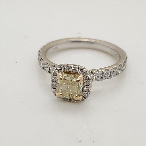 14kt White Gold .71 Carat Fancy Yellow Radiant Cut Diamond Engagement Ring