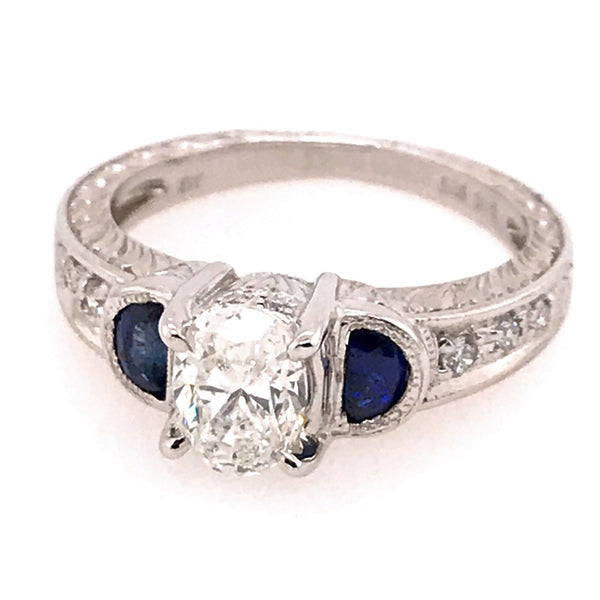 14Kt White Gold Diamond And Sapphire Engagement Ring