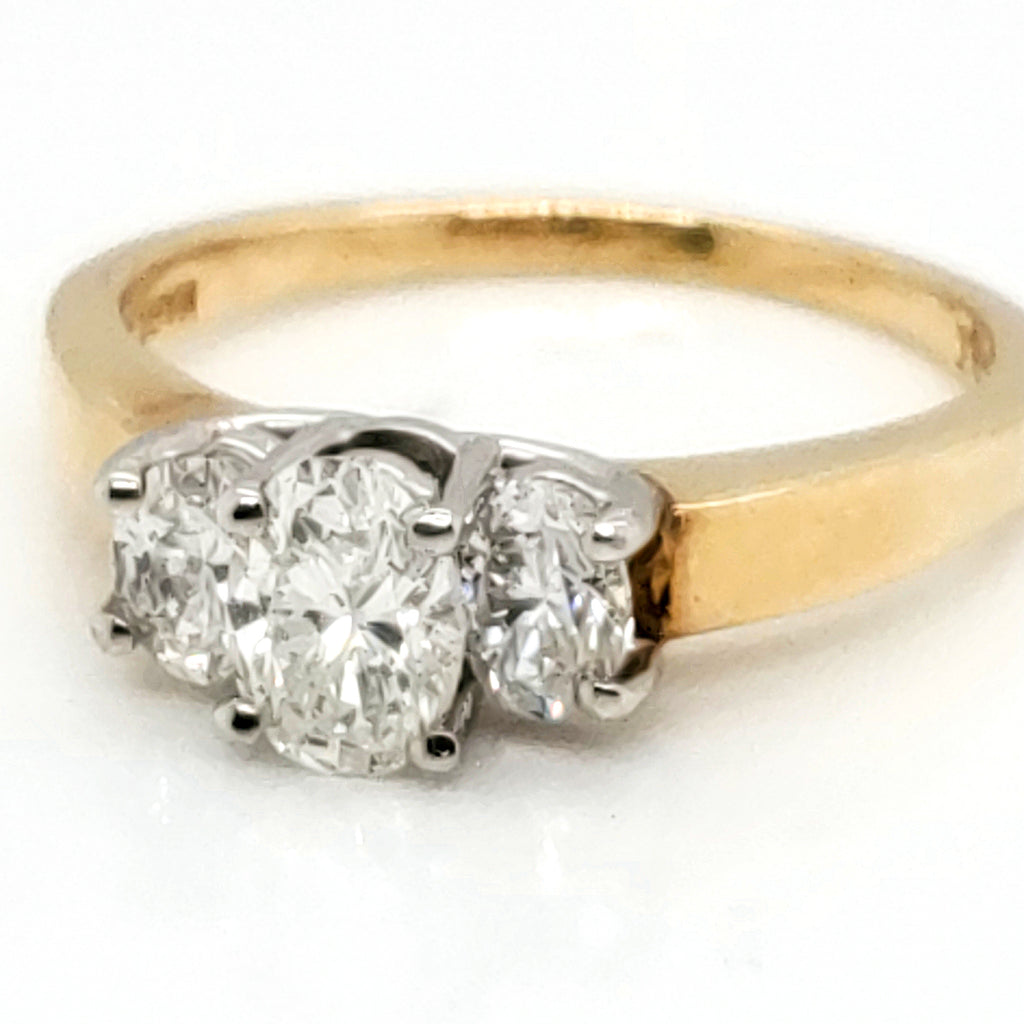 14kt yellow gold and platinum one carat total weight three oval diamond engagement ring