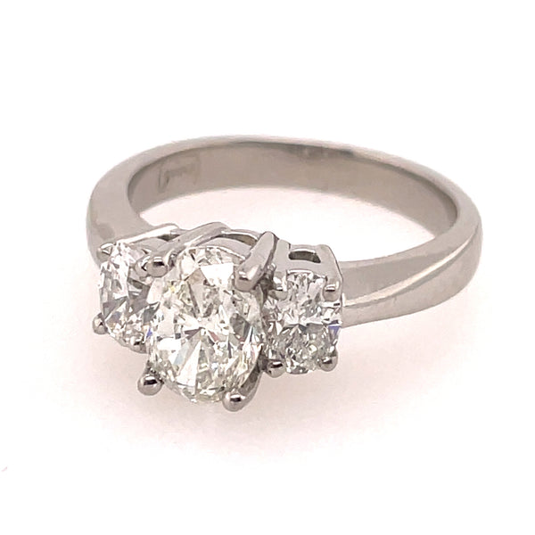 Platinum Three Stone Oval Diamond Engagement Ring