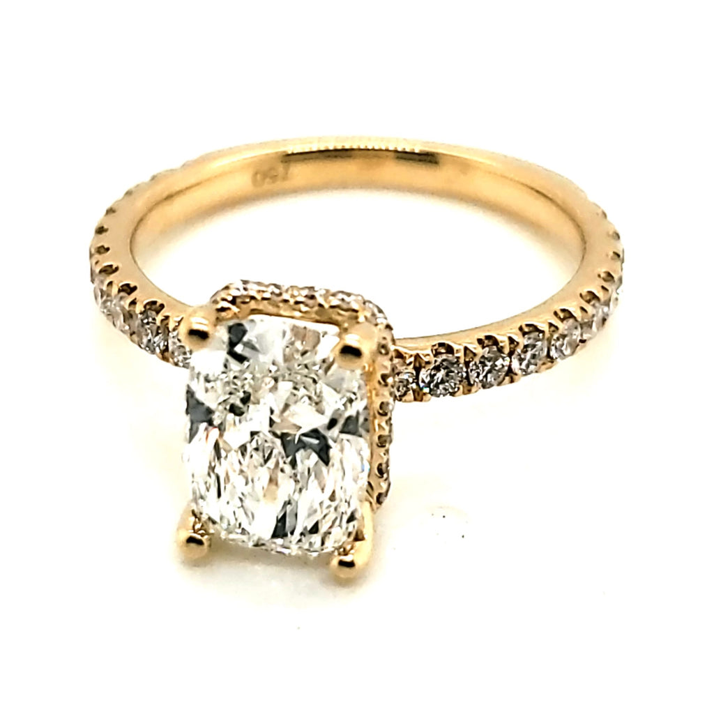 18kt Yellow Gold 1.81 Carat Cushion Cut Diamond Engagement Ring