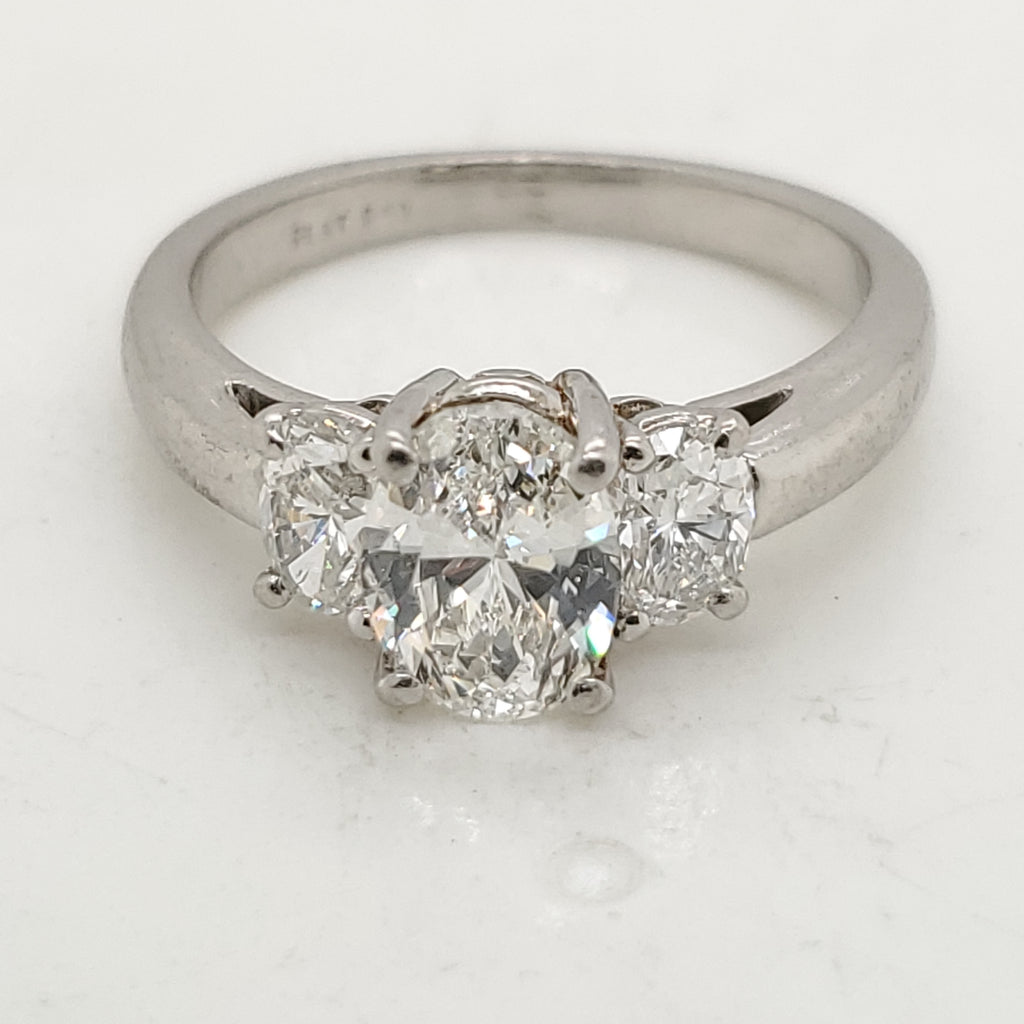 Platinum Three Oval Diamond Engagement Ring