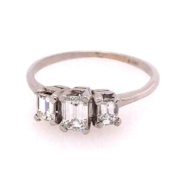 14Kt White Gold Three Emerald Cut Diamond Engagement Ring