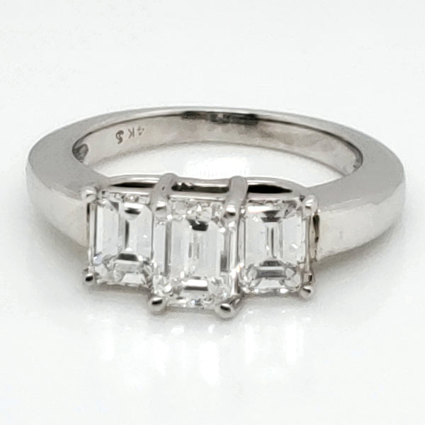 14kt white gold 1.35 carat total weight three emerald cut diamonds engagement ring