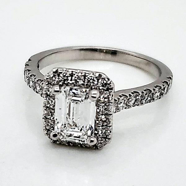 18kt White Gold 1.01 Carat Emerald Cut Diamond Engagement Ring