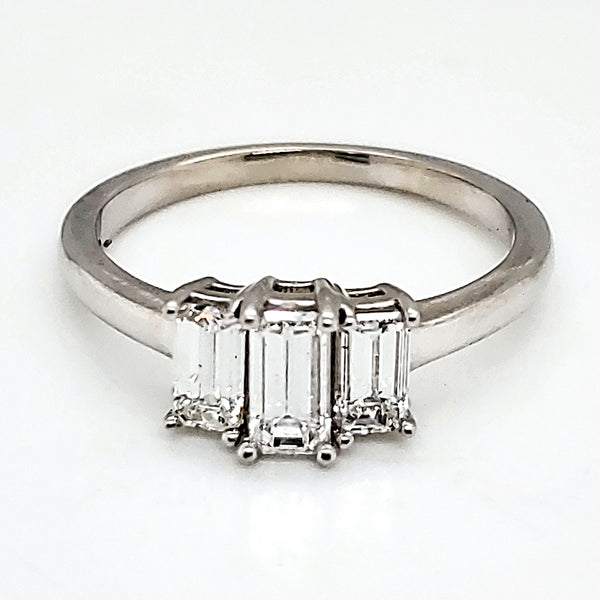 14kt White gold Three Emerald Cut Diamond Engagement Ring