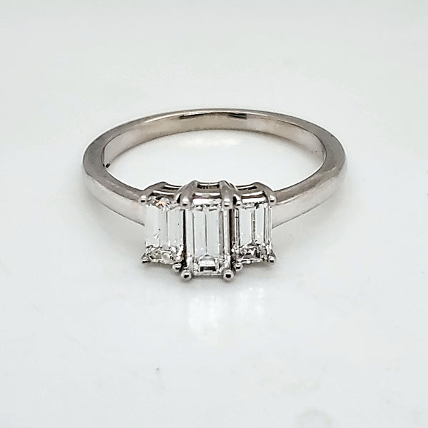 14kt White gold Three Emerald Cut Diamond Engagement Ring