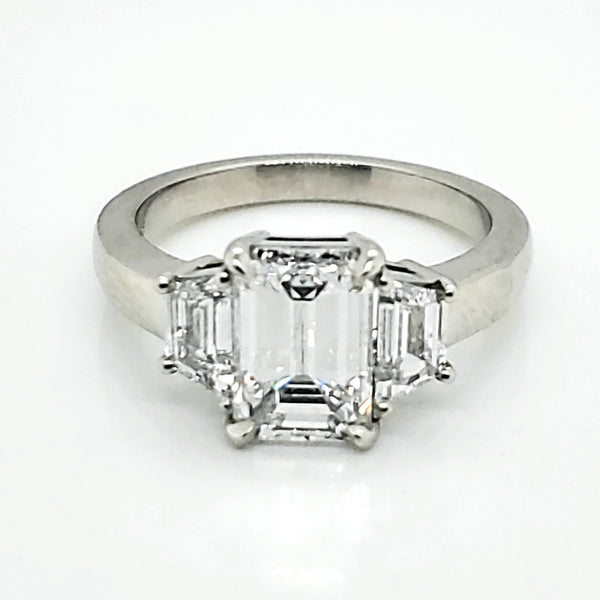 Platinum 2.02 Carat Emerald Cut Diamond Engagement Ring