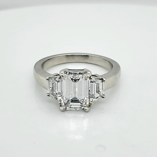 Platinum 2.02 Carat Emerald Cut Diamond Engagement Ring