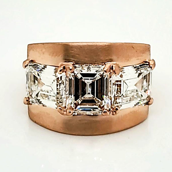 18kt Rose Gold Three Emerald Cut Diamond Ring