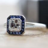 Platinum 1.05 Carat Asscher Cut Diamond And Sapphire Engagement Ring