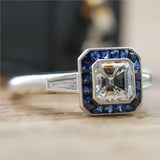 Platinum 1.05 Carat Asscher Cut Diamond And Sapphire Engagement Ring