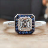 Platinum 1.05 Carat Asscher Cut Diamond And Sapphire Engagement Ring