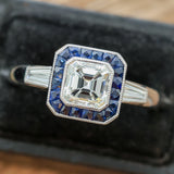 Platinum 1.05 Carat Asscher Cut Diamond And Sapphire Engagement Ring