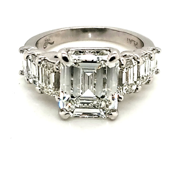 Platinum 4.10 Carat Emerald Cut Diamond Engagement Ring