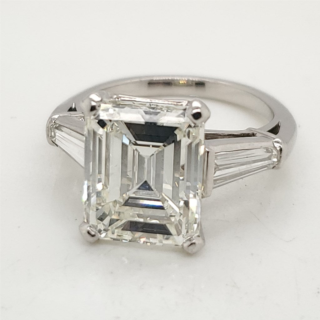 Platinum 6.01 Carat Emerald Cut Diamond Engagement Ring