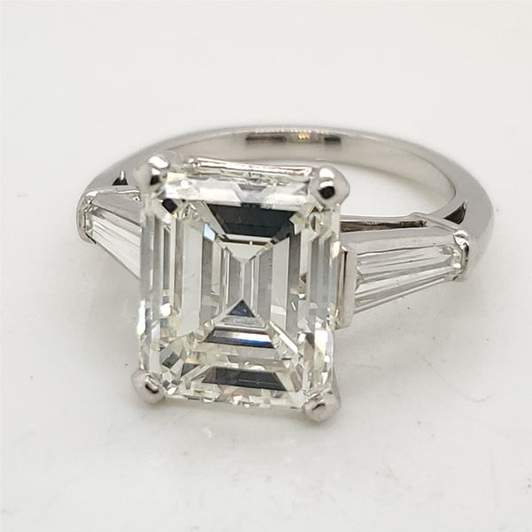 Platinum 6.01 Carat Emerald Cut Diamond Engagement Ring