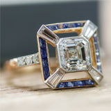 18kt Yellow Gold 1.75 Carat Asscher Cut Diamond and Sapphire Ring