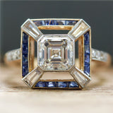 18kt Yellow Gold 1.75 Carat Asscher Cut Diamond and Sapphire Ring