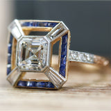 18kt Yellow Gold 1.75 Carat Asscher Cut Diamond and Sapphire Ring