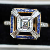 18kt Yellow Gold 1.75 Carat Asscher Cut Diamond and Sapphire Ring