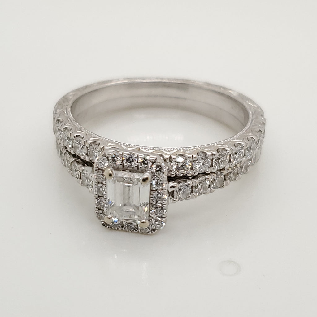 14kt White Gold .58 Carat Emerald Cut Diamond Wedding Set